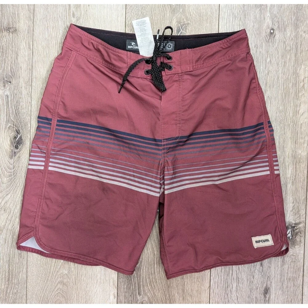 Ripcurl Board Shorts Red Black Gray White Stripe Size 28